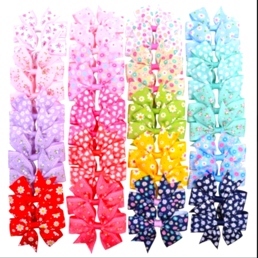 20pcs Kids Floral Print Sunflower Bow Hair Clip Assorted Varieties